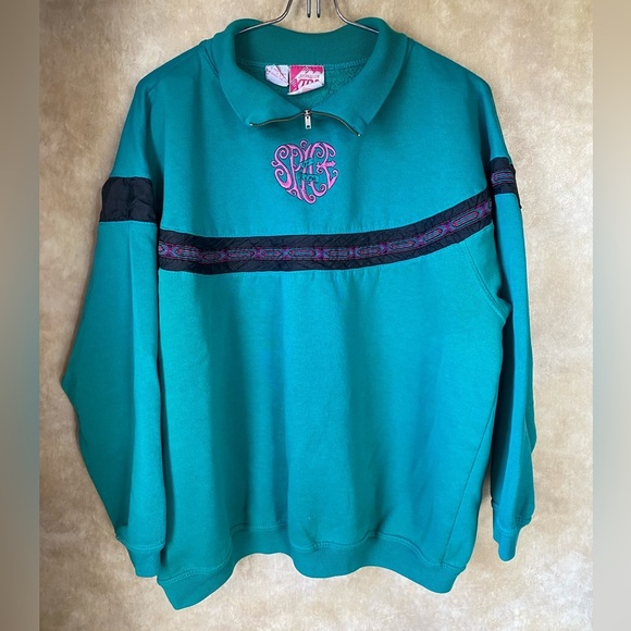 Justin Allen Xtra Sweaters - VTG 80s 90s Justin Allen Xtra Teal South Western Style Zip Collar Sweater